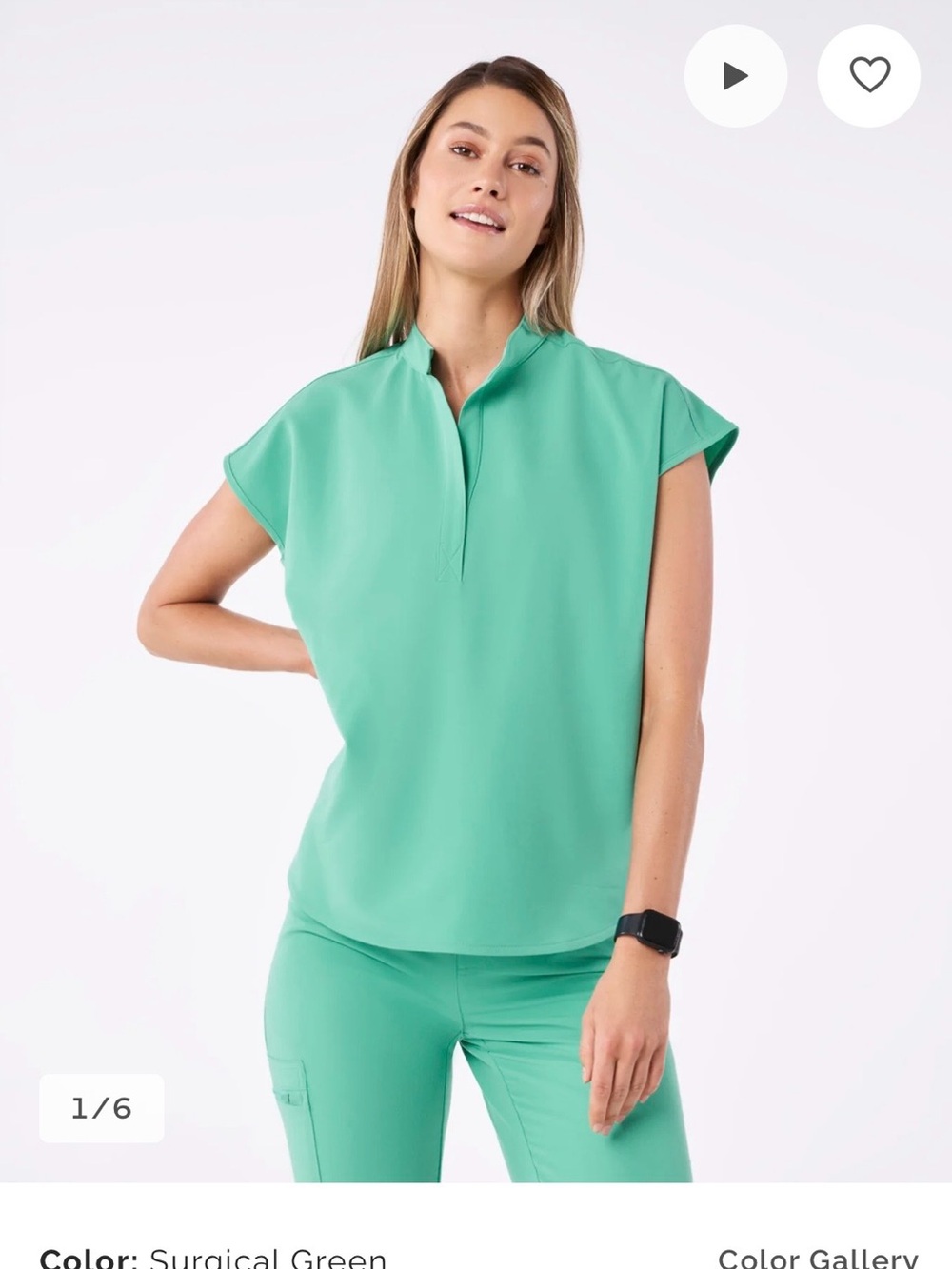 Figs Women's Split-Neck Cap Sleeve Top in Surgical Green